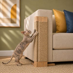 Rascador moderno para gatos con forma de sofá, protector de brazos para gatos, poste rascador de madera de pino de doble cara para muebles.