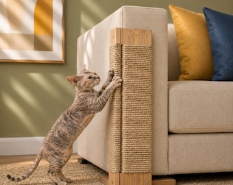 Cat Scratcher for Sofa Arm, Sofa Arm Scratching Post for Cats, Furniture Protector, Double Sided Pine Wood Cat Scratch Post