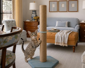 Floor Cat Scratching Post for Kittens and Adult Cats, Stable Wooden Cat Pole with Durable Rope Surface