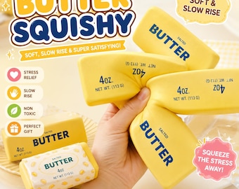 Butter Squishy Toy | Kawaii Fidget Stress Relief Toy | Fake Food Desk Decor Gift
