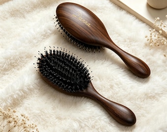 Personalized Wooden Boar Bristle Brush | Custom Name Hair Brush | Wood Hair Care Accessory