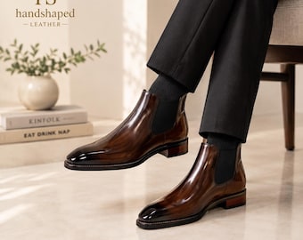 Handmade Brown Leather Chelsea Boots | Men's Dress Ankle Footwear