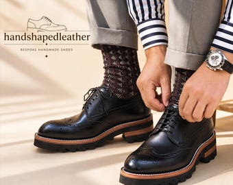 Handgemaakte zwarte brogueschoenen voor heren | Luxe derbyschoenen met vleugeltip