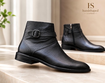 Handcrafted Black Leather Ankle Boots | Luxury Men's Formal Boots | Business Casual Style
