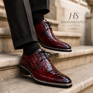 Handmade Embossed Burgundy Oxford Shoes for Men – Luxury Leather Dress Shoes