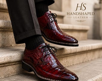 Handmade Embossed Burgundy Oxford Shoes for Men – Luxury Leather Dress Shoes