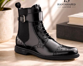Black Leather Brogue Boots | Handmade Lace Up Ankle Boots | Men’s Dress Boot