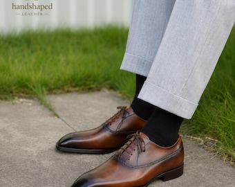 Luxury Brown Leather Oxford Shoes | Handmade Men's Formal Footwear | Smart Business Style