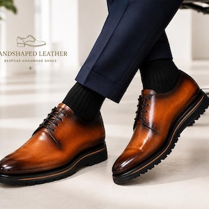 Men’s Brown Leather Derby Shoes – Handmade Luxury Formal Shoes – Elegant Business & Dress Style