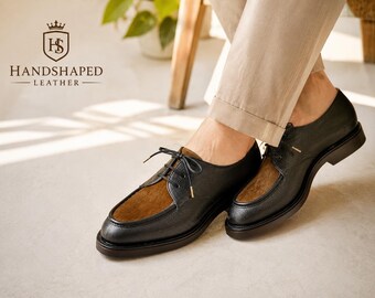 Handmade Black & Brown Leather Derby Shoes for Men | Genuine Leather Dress Shoe
