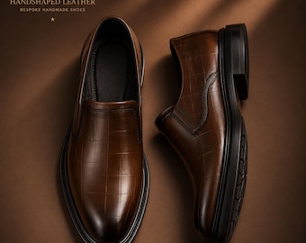 Handmade Brown Leather Loafers for Men – Luxury Slip On Dress Shoes
