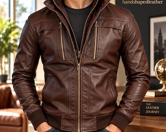 Handmade Men's Brown Leather Biker Jacket, Custom Fit Moto Coat