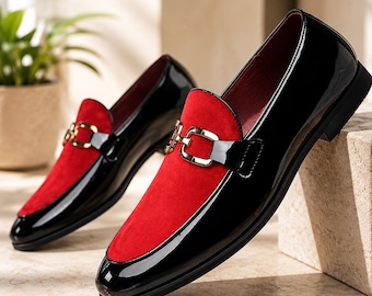 Black & Red Velvet Loafers | Handmade Leather Dress Shoes | Luxury Men's Loafers