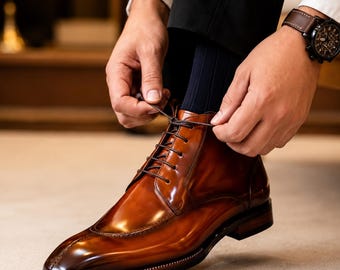 Handmade Brown Leather Chukka Boots for Men | Luxury Dress Boots | Bespoke Ankle Boot