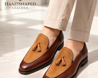 Handmade Brown Leather Tassel Loafers for Men | Genuine Leather Suede Dress Shoes