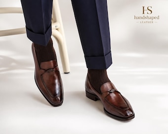 Handcrafted Brown Leather Belgian Loafers | Luxury Men's Dress Shoes | Business Casual