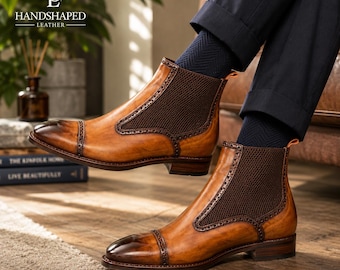 Handmade Tan Chelsea Boots for Men | Luxury Leather Dress Boot for Business & Weddings