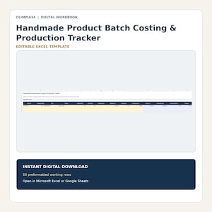 Small Batch Cost Calculator | Handmade Product Production Tracker Excel