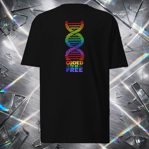 CODED To Be Free Pride Month T-Shirt, Binary DNA Brutalist Graphic, Cyberpunk LGBTQ+ Aesthetic, Techwear Streetwear, Heavyweight Cotton