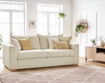 Modern Cream Corduroy Sofa Bed   Functional and Aesthetic Armchair   Comfortable Guest Bed   Luxury Living Room Furniture