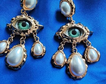 Joan Rivers Evil Eye-kroonluchteroorbellen, nepparel, antiek goudkleurig doorboord