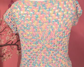 Colorful tee crochet top/ beach coverup
