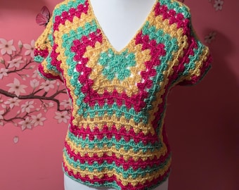 Handmade crochet Hexi-tee