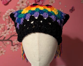 Handmade crochet pride jester hat
