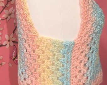 Colorful  crochet vest/ beach coverup