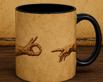 Taza de la Creación de Adán, Meme Divertido del Renacimiento, Parodia de Miguel Ángel, Taza de Arte Clásico