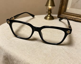 Y2K Gothic Cross Brille, Schwarz & Gold Rahmen, Vintage / Punk / Dark Academia stly Blue Light Brille | Rave Accessoires