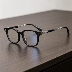Montura cuadrada negra CH Gothic, gafas de estilo retro, plateadas/doradas, con filtro de luz azul.