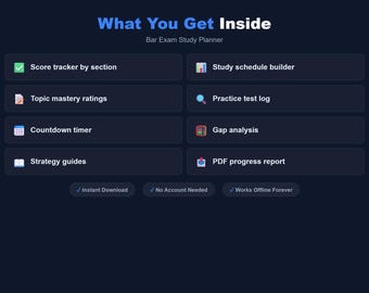 Bar Exam Study Planner | Multistate and Essay Score Tracker | Interactive