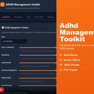 ADHD Management Toolkit | Interactive Symptom Tracker, Focus Timer & Daily Routine Builder