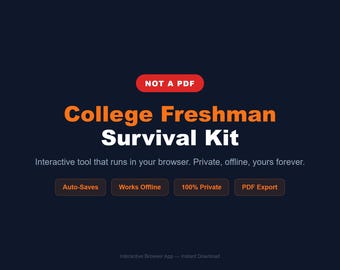 College Freshman Survival Kit | Interactive First-Year Guide for Academics, Money & Campus Life