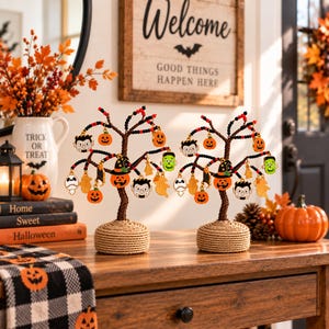 DIY Halloween skrivbordsset med minipärlor och döda träd, gratulationskort, pumpadekoration, högtidsgåva, nybörjarvänligt pysselset