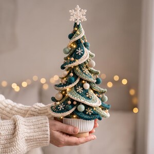 Layered Leaf Petal Crochet Christmas Tree Pattern PDF, Beginner Tabletop Xmas Tree, Holiday Home Decor, Easy Crochet Tree Instant Download