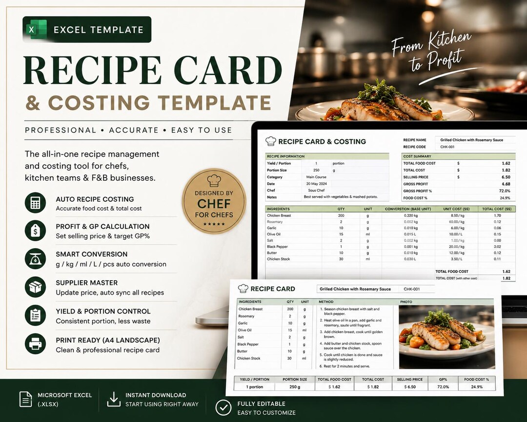 Restaurant Recipe Costing Excel Template | Food Cost Calculator ...