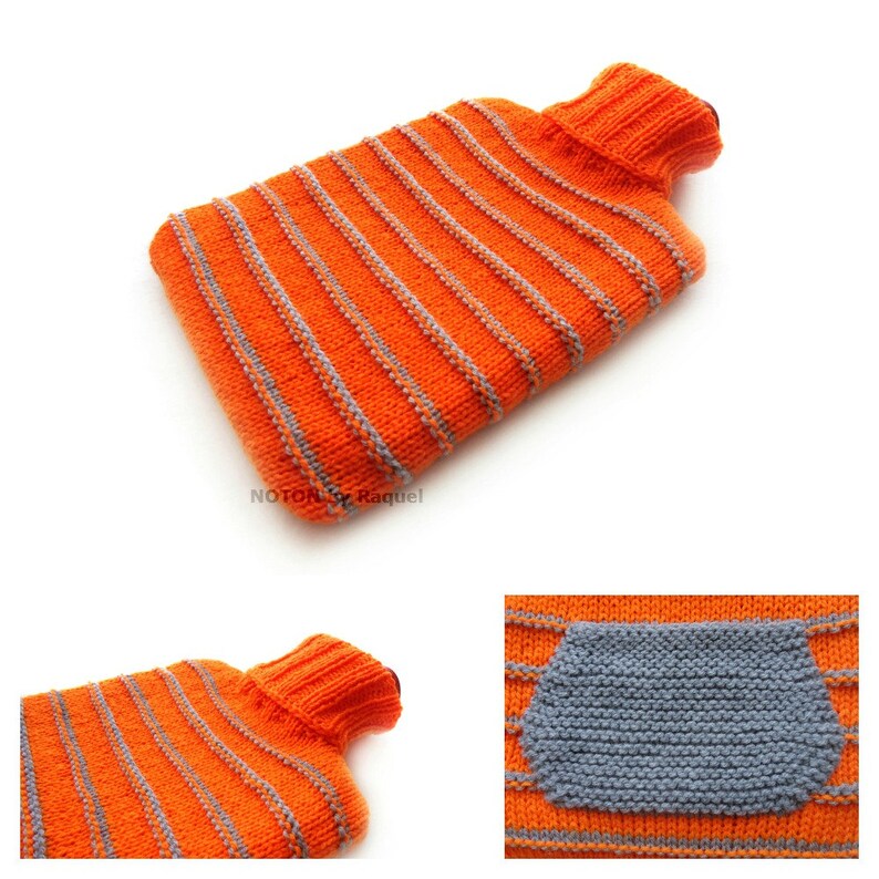 Orange and Grey Striped Knit Hot Water Bottle Cover Etsy