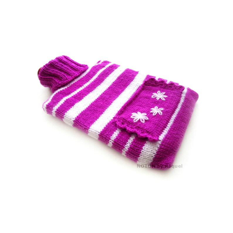 Violet and White Knit Hot Water Bottle Cover Etsy
