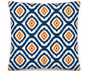 Blue and Orange Ikat Square Throw Pillow - 22x22, 18x18, 20x12
