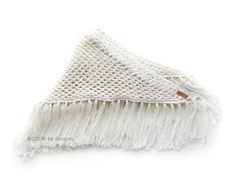 White Lace Shawl with Fringes for Woman
