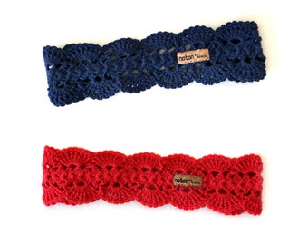 Lace Headwrap Set of 2 | Navy Headband | Red Crochet Headband