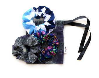 Summer Scrunchies Set, Chevron Scrunchie, Flowery Scrunchie, Purple Scrunchie, Handmade Scrunchies