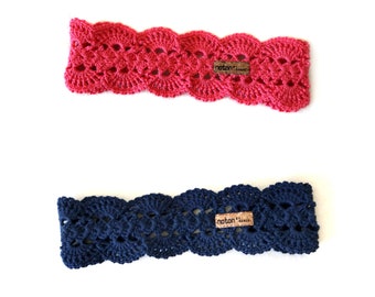 Coral and Navy Summer Lace Headband - Set of 2