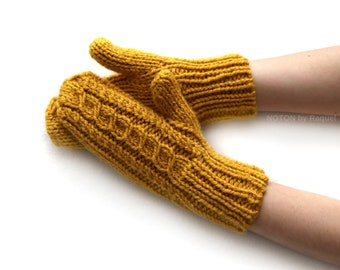 Mustard Yellow Short Gloves for Women | Handknit Mittens for Her