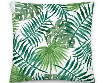 Green Palm Tree Leaves Square Throw Pillow - 22x22