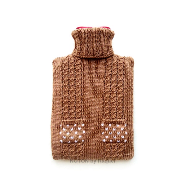 Beige Cable Knit Hot Water Bottle Cover