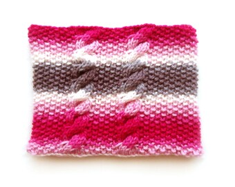Pink and Grey Lined Knitted Scarf | Pink Unique Scarf | Gift for Her
