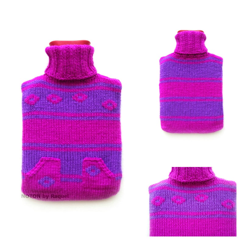 Violet and Purple Knit Hot Water Bottle Cover Etsy